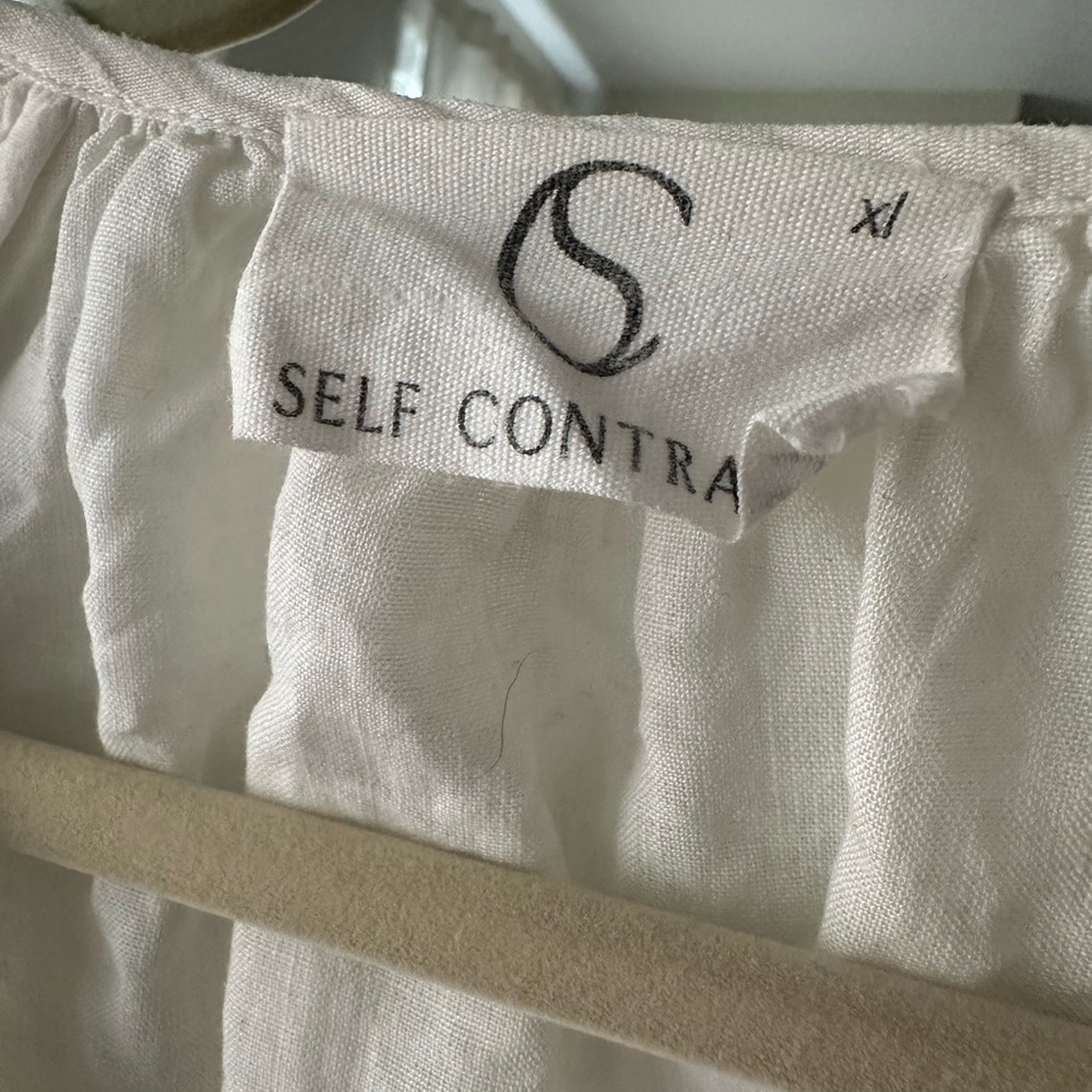Anthropologie Self Contrast Smocked Linen Blouse - Picture 7 of 8